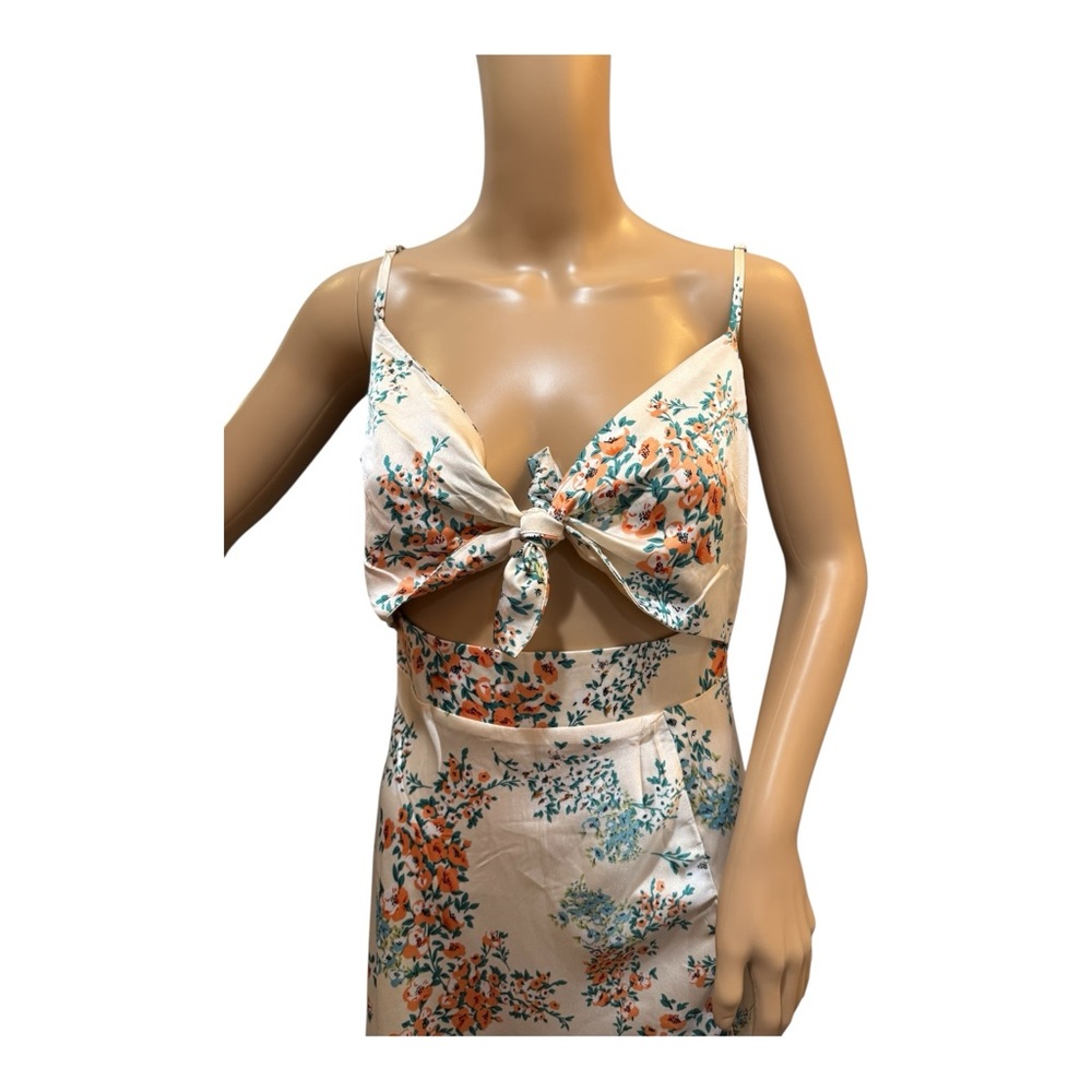 Petal & Pup Satin Floral Tie-Front Midi Dress With Leg Slit Size 4 Lightweight - Picture 2 of 15